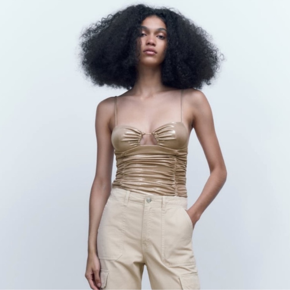 Zara Gold Ruched Bodysuit